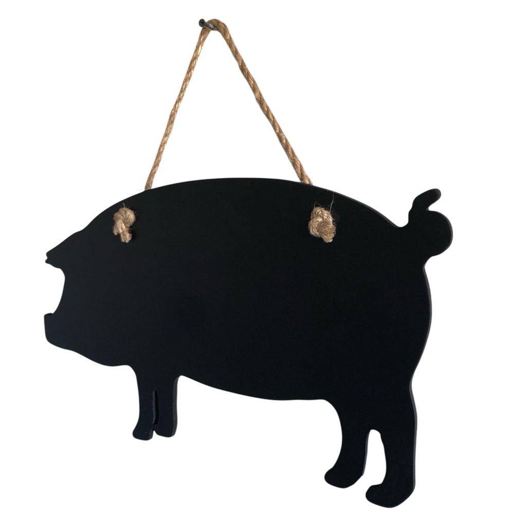 Rustic Pig-Shaped Chalkboard Sign with Rope Hanger - Picture 2 of 5